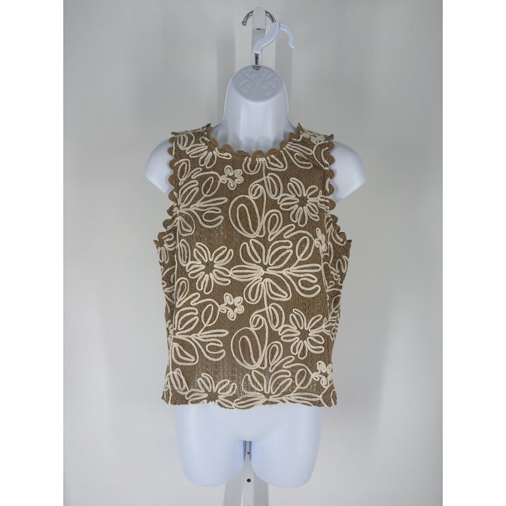 Solitaire Sleeveless Embroidered Scalloped Edge Vest,